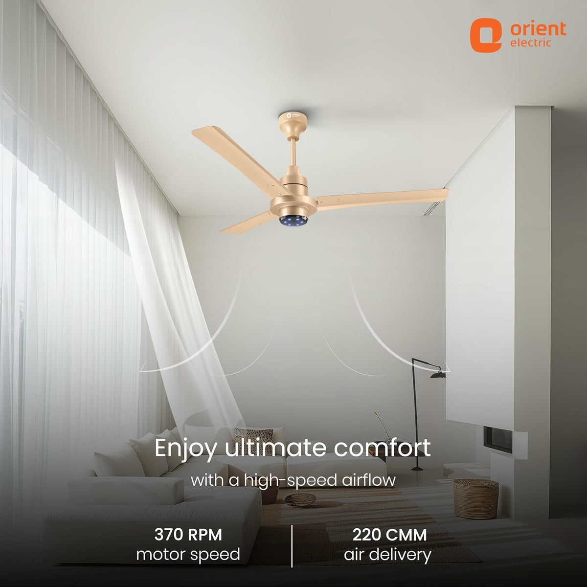 Orient Electric Uniquely Designed I Tome Pro 1200 mm BLDC Ceiling Fan with Remote | LED Indicator Lights, 5 Star Rated Energy Efficient Fan |