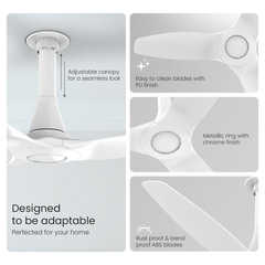 Aeroquiet Neu BLDC Pro Ceiling Fan | Whisper Quiet | Remote Controlled 1230MM White