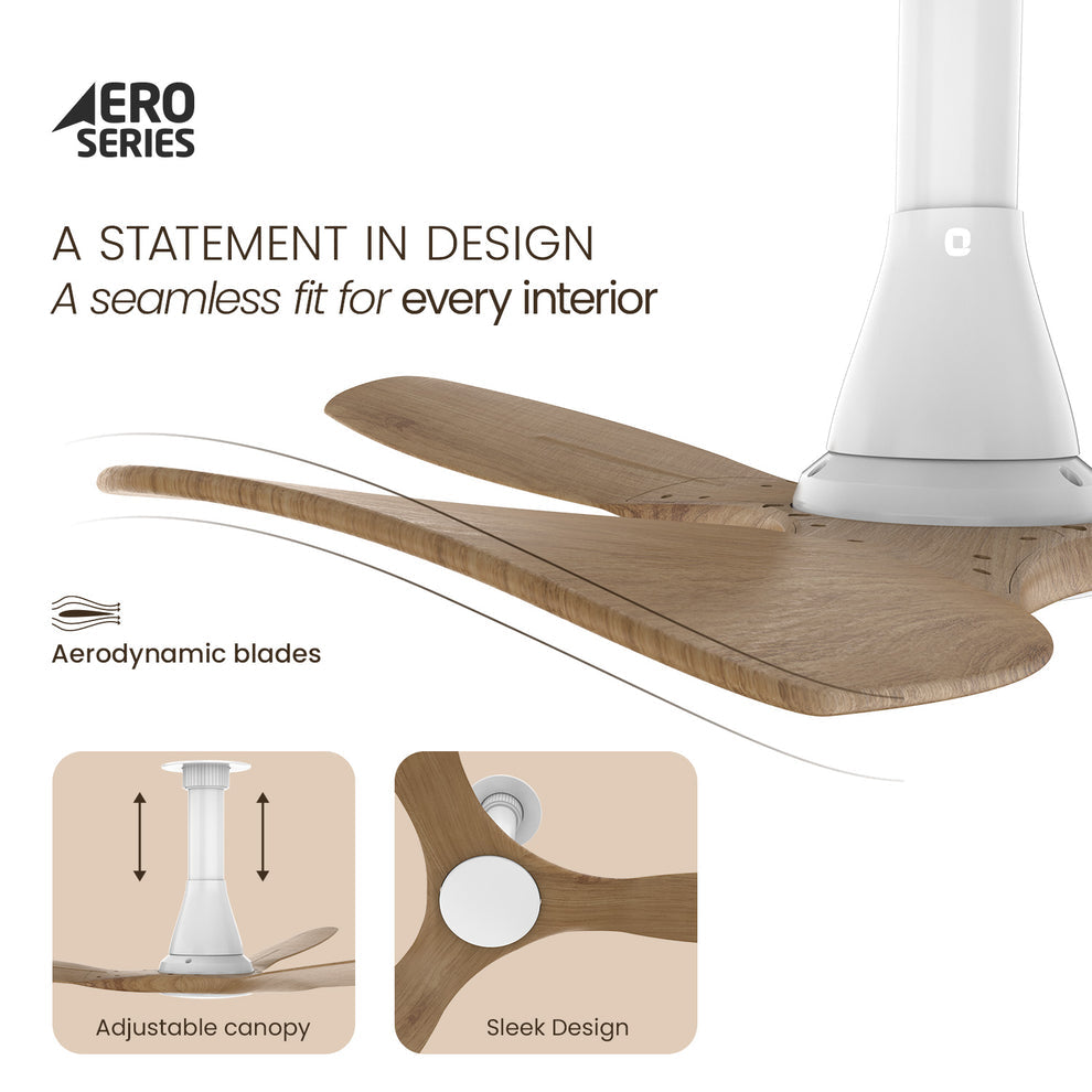 Aerosleek 5 Star Rated Premium BLDC Fan with Remote 1200MM White Honeymaple Wood