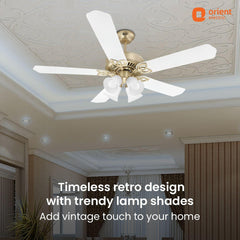 Subaris Underlight Premium Ceiling Fan with Remote | 2-year Warranty 1300MM Antique Gold White