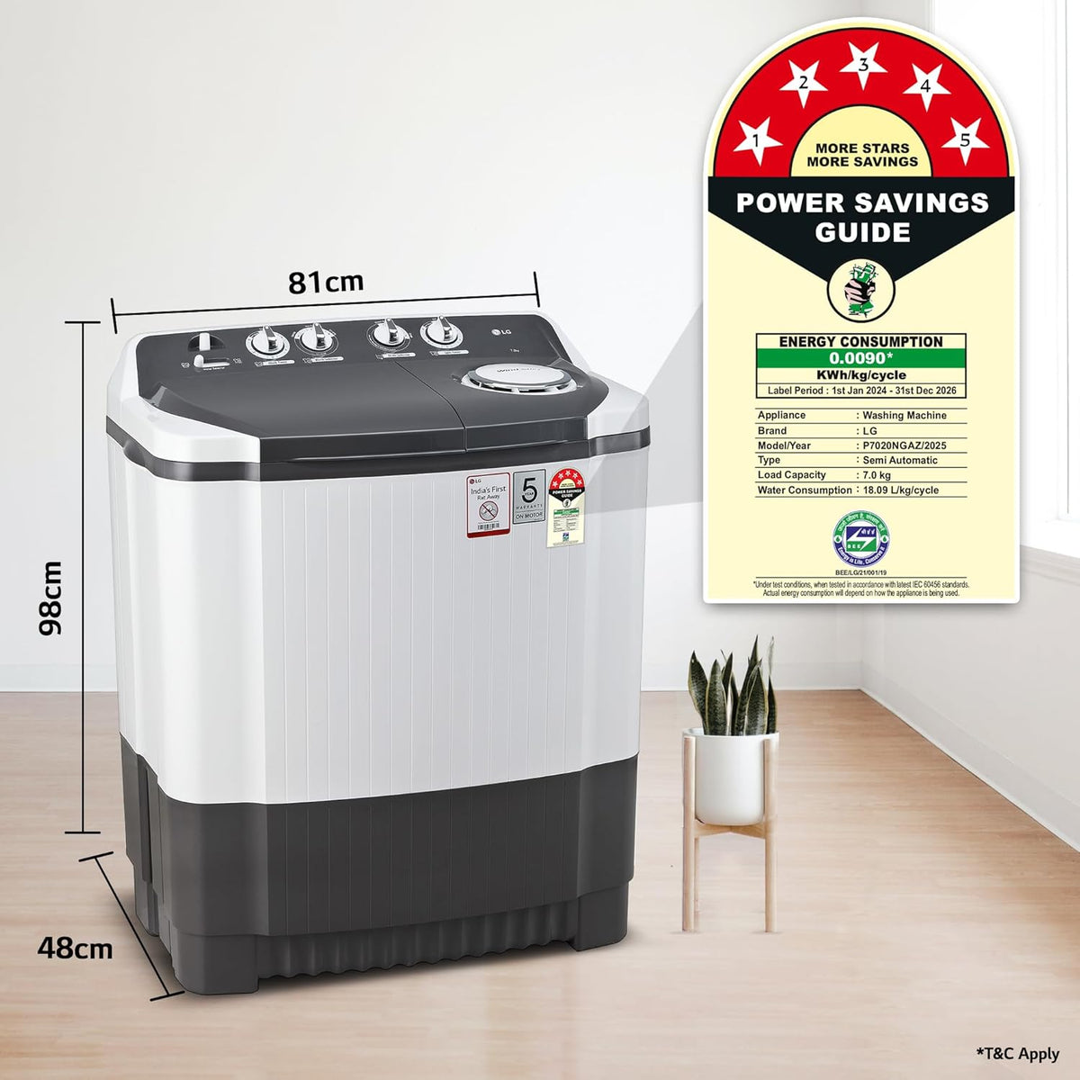 LG 7 Kg 5 Star Wind Jet Dry Semi-Automatic